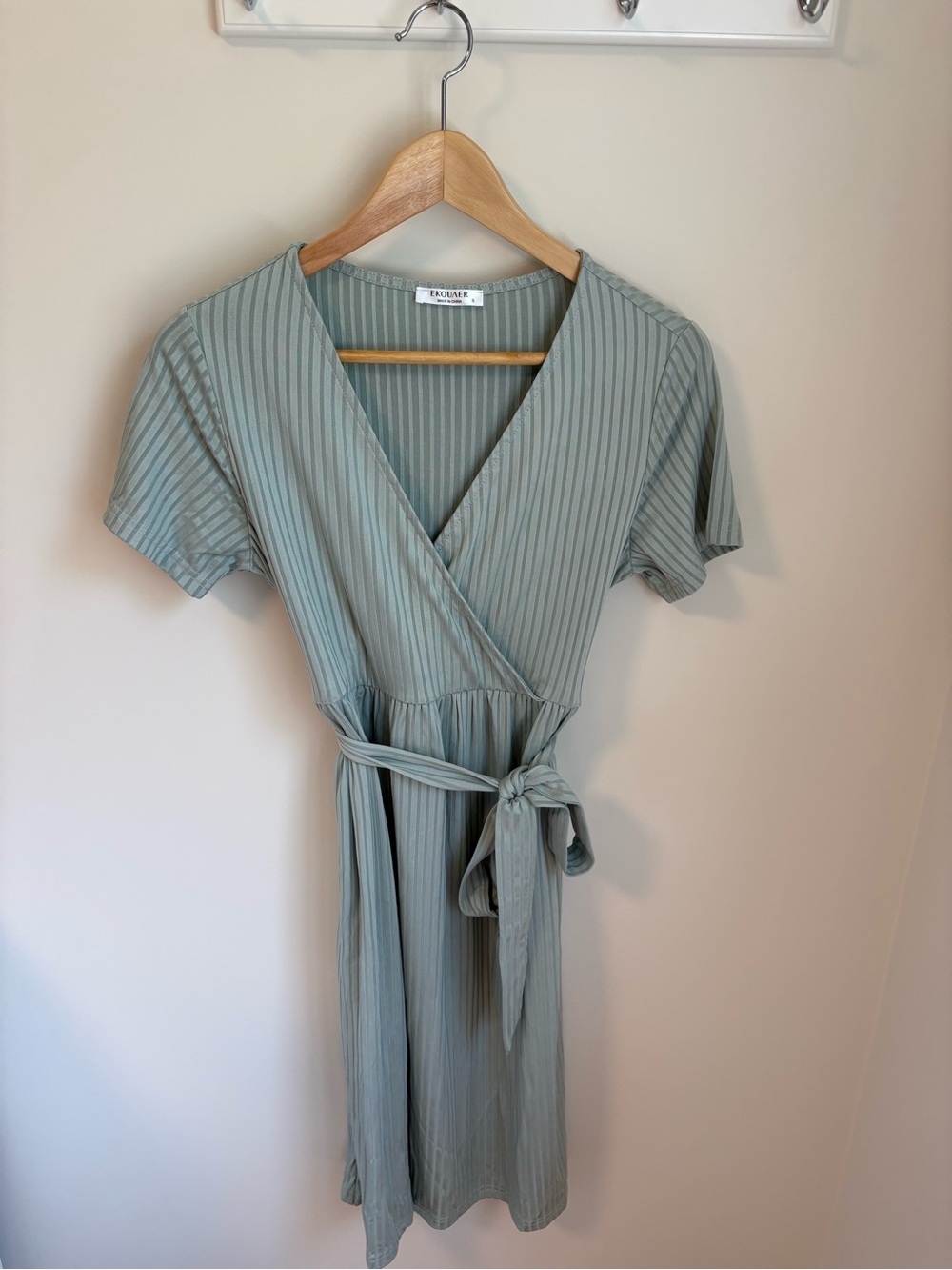 Maternity Sage Green Wrap Dress with Tie Waist